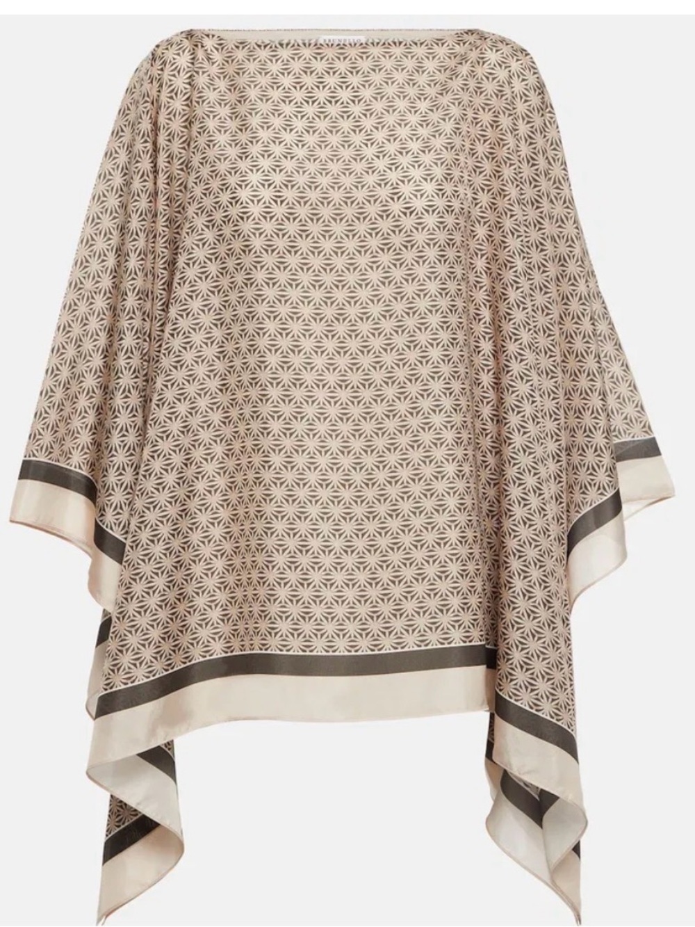 NWT Brunello Cucinelli Beige Floral Print Silk & Monili Trim Poncho Size small